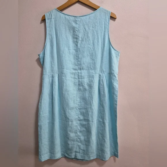 J. Jill NWOT 100% Linen Sleeveless Dress Turquoise Size Large - Picture 2 of 7